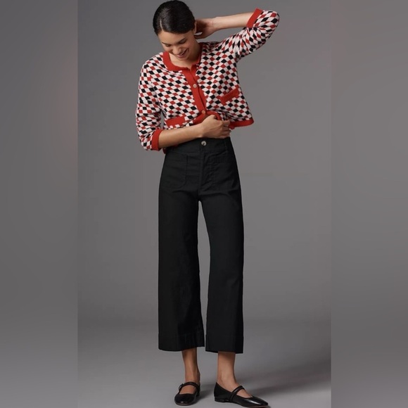 MAEVE ANTHROPOLOGIE The Colette Magic Fabric Crop Wide-Leg Pants Black 31T Tall - Picture 2 of 14